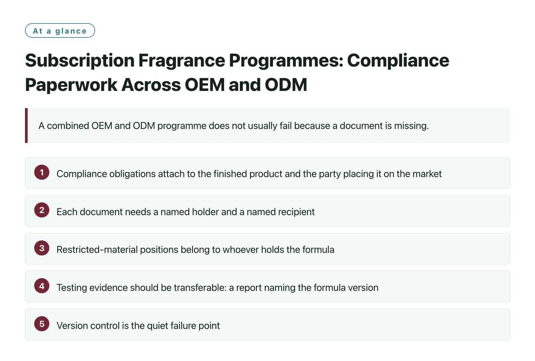 Subscription Fragrance Programmes: Compliance Paperwork Across OEM and ODM——全文要点速览